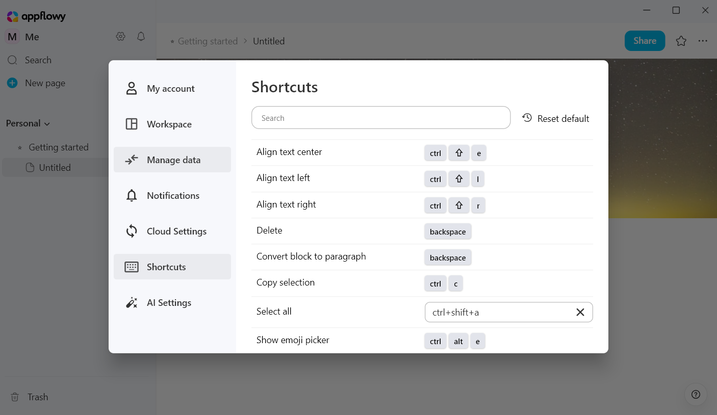 Type your desired key command and press the Enter key to customize this shortcut